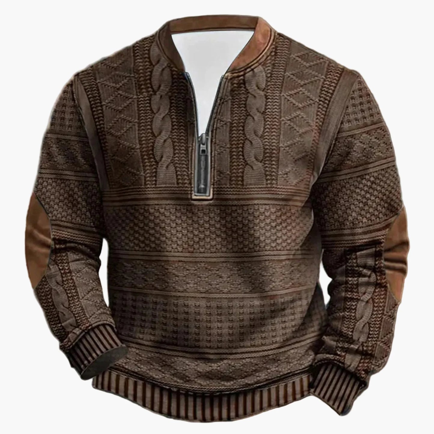 Sweat-shirt décontracté homme à col montant style tricot, manches longues, idéal pour extérieur et loisirs
