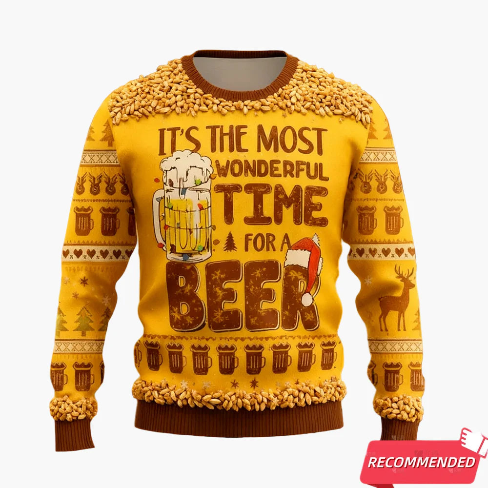 Pull de Noël homme style ugly sweater pour amateurs de bière – Humour festif, idéal fêtes et cadeaux