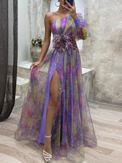 Robe Maxi à Imprimé Floral Asymétrique