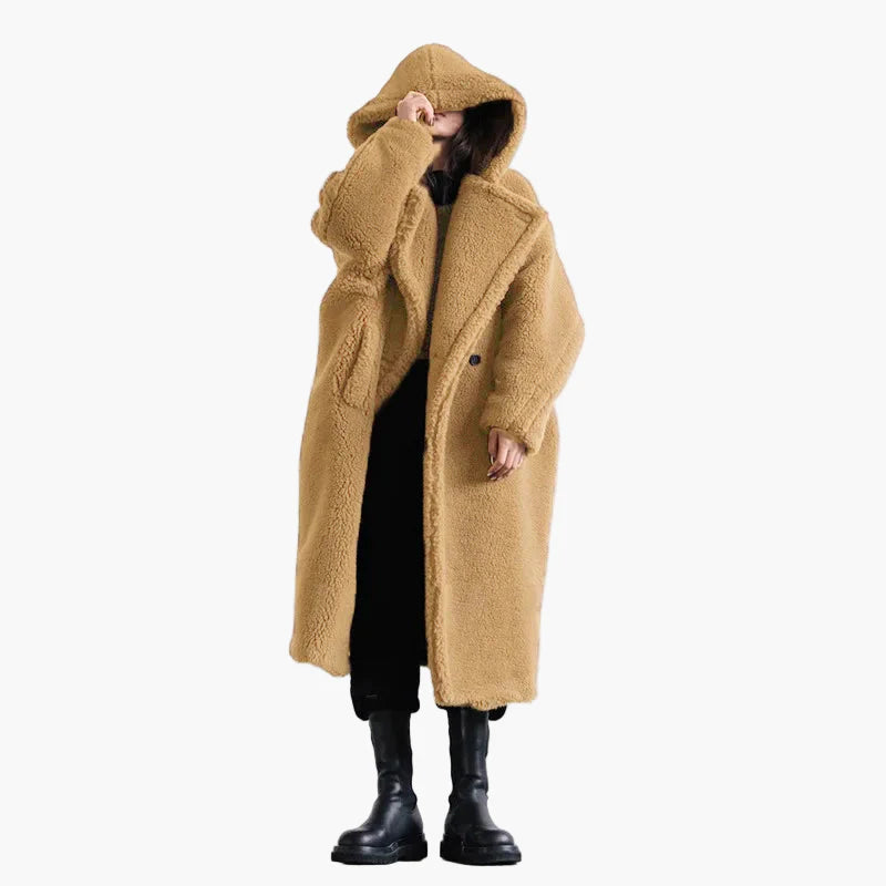 Manteau long à capuche style cocon pour femme – Élégance urbaine et confort oversize