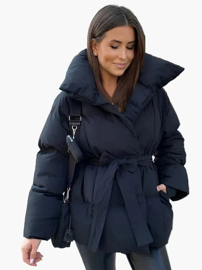 Manteau d'Hiver Femme Style Urbain Élégant avec Ceinture et Col Large
