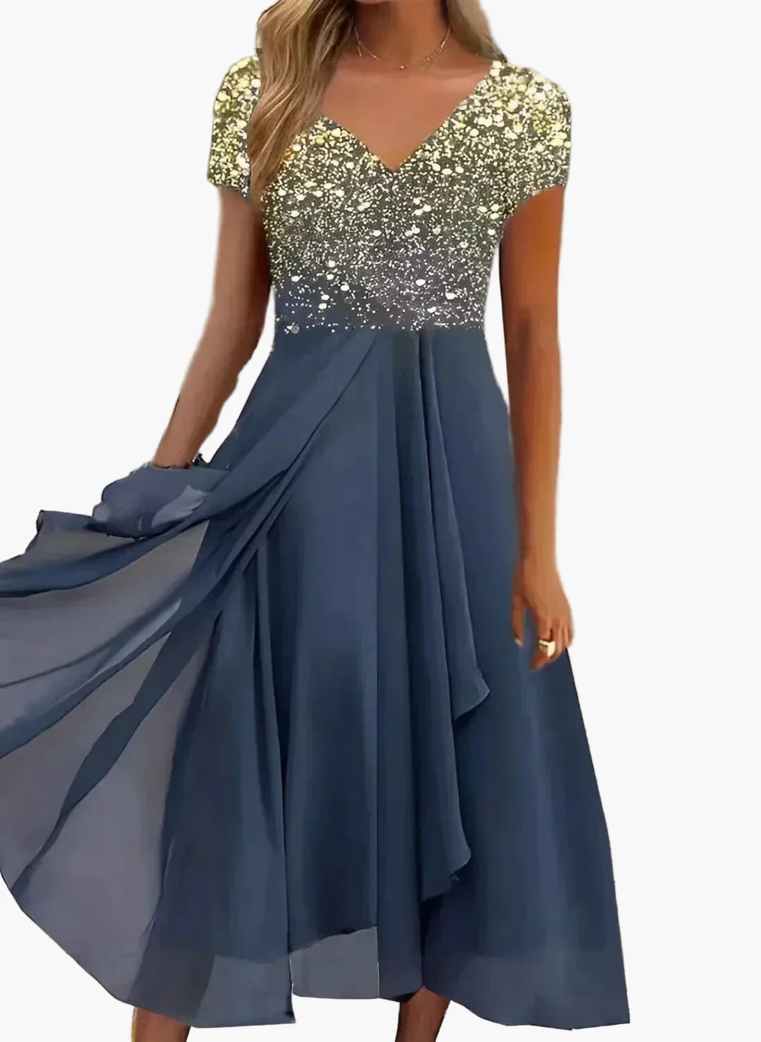 Elegant aften-kjole til kvinder med blomster i gradient, moderne stil