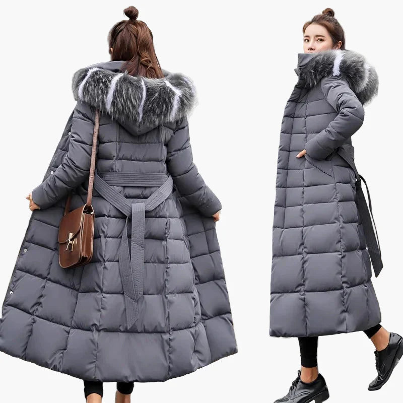 Manteau Doudoune Longue Femme Style Coréen avec Capuche et Col Fourrure - Hiver Élégant et Chaud