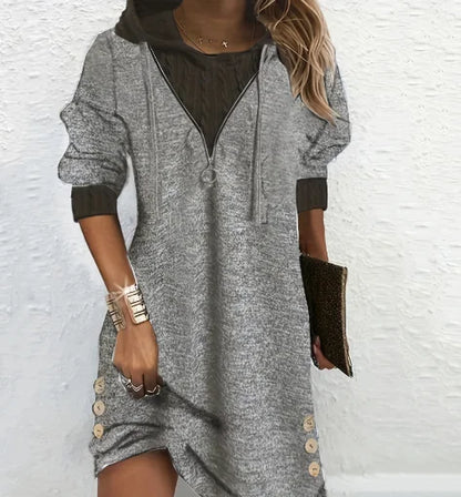 Amanda – Robe Sweat Patchwork pour Femme à Manches Longues