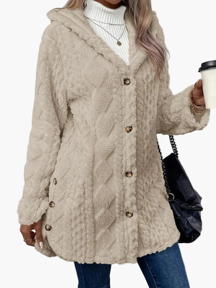 Veste doudou femme style décontracté avec capuche et boutons décoratifs – Idéale pour l'automne et l'hiver