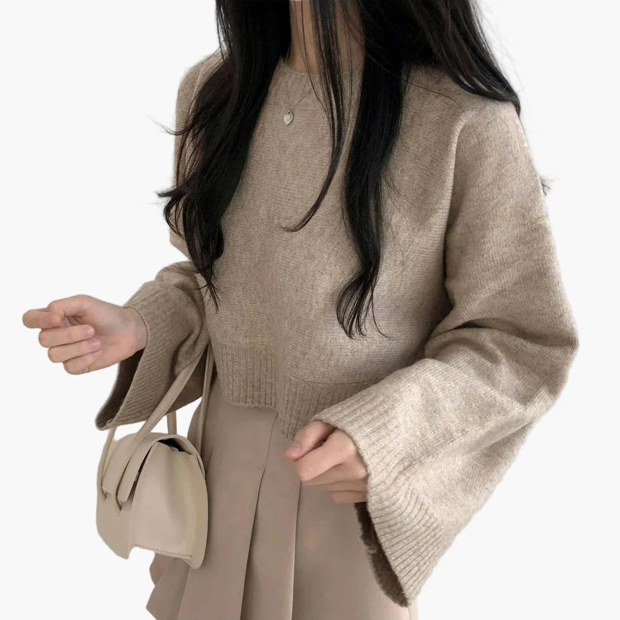 Pull court ample à manches longues pour femme, style décontracté moderne