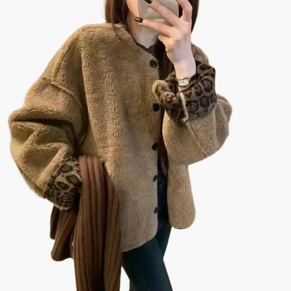 Veste femme style décontracté oversize avec boutons et motif léopard aux poignets