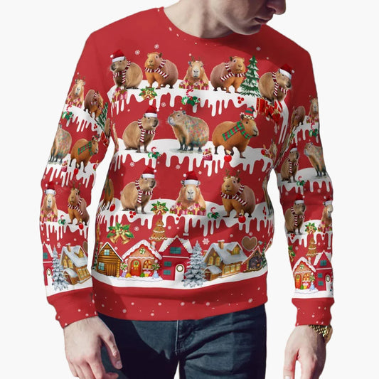 Sweat de Noël Homme Motif Capybara Festif Style Hiver Pull Original Fête et Cadeau