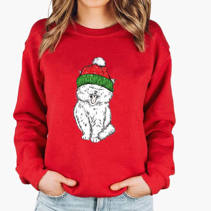 Sweatshirt Femme Style Noël avec Chat et Guirlandes Lumineuses – Idéal pour les Fêtes d’Hiver