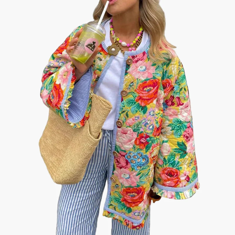 Veste matelassée bohème pour femme style floral oversize idéale pour le printemps