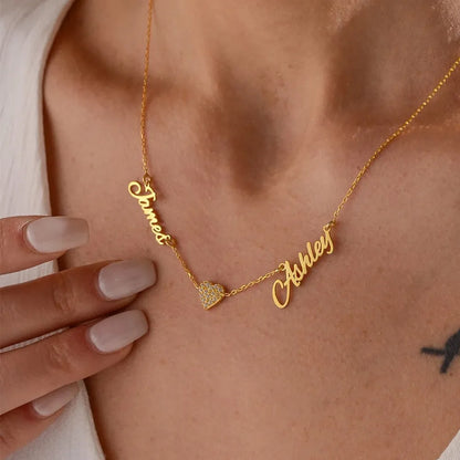 Joan – Collier Pendentif Cœur Personnalisé avec Plaques de Nom Multiples