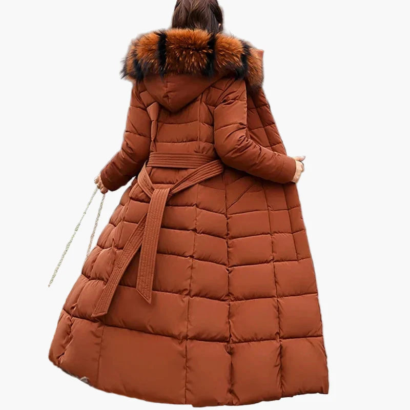 Manteau Doudoune Longue Femme Style Coréen avec Capuche et Col Fourrure - Hiver Élégant et Chaud