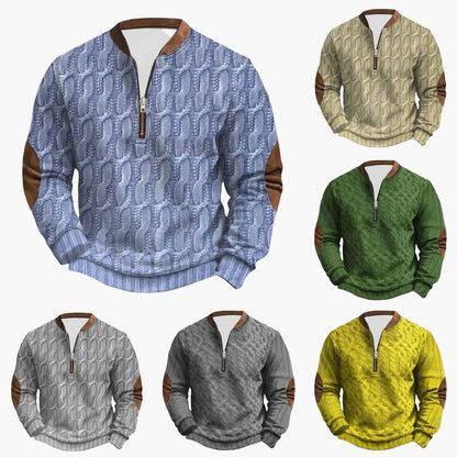 Sweat-shirt casual pour homme demi-zip style outdoor avec coudières décoratives