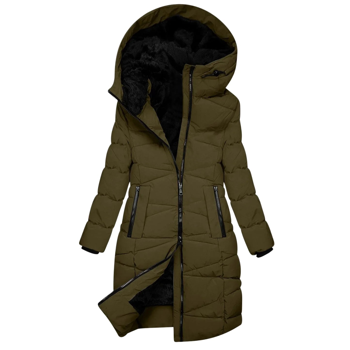 Manteau d'hiver long pour femme - Doudoune matelassée à capuche coupe-vent, style chic et décontracté