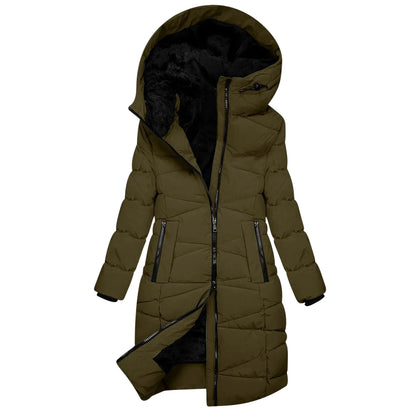 Manteau d'hiver long pour femme - Doudoune matelassée à capuche coupe-vent, style chic et décontracté