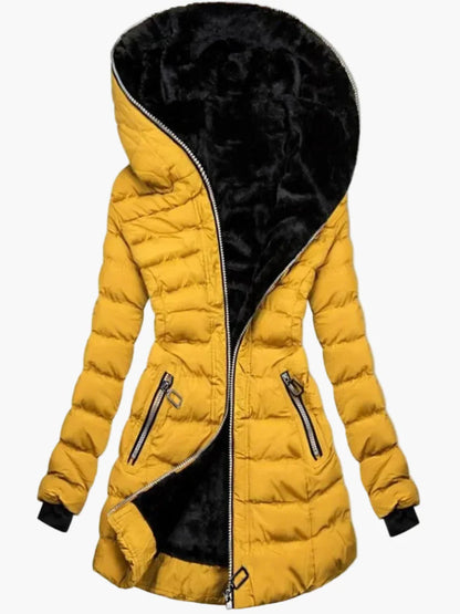 Veste d'hiver femme élégante à capuche style doudoune longue pour temps froid