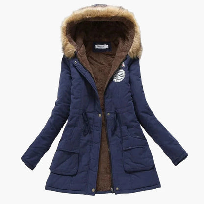 Manteau d'hiver femme style coréen avec capuche et doublure chaude, coupe mi-longue, grande taille, élégant et décontracté