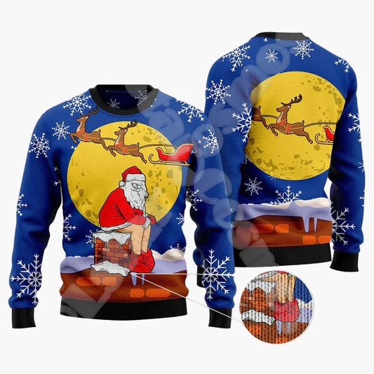 Sweatshirt de Noël Homme Style Humour - Pull Festif Père Noël Drôle sur Cheminée
