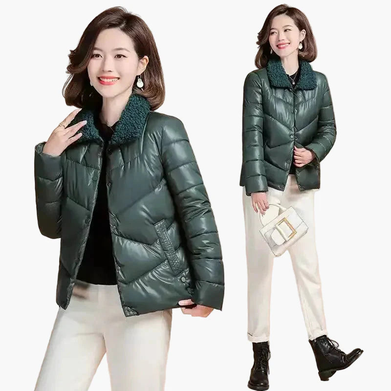 Doudoune Femme Élégante Col Fourrure Style Moderne pour Hiver et Ville