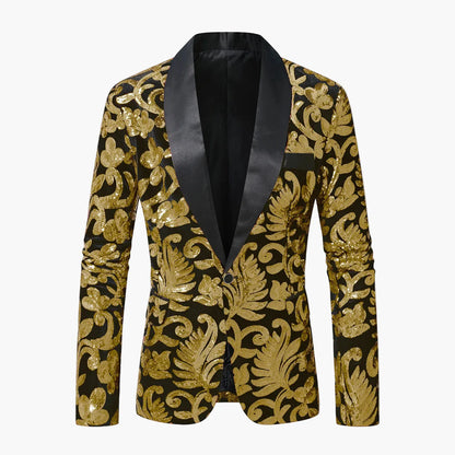 Veste de soirée homme style smoking à motifs brodés, idéale pour événements élégants et fêtes
