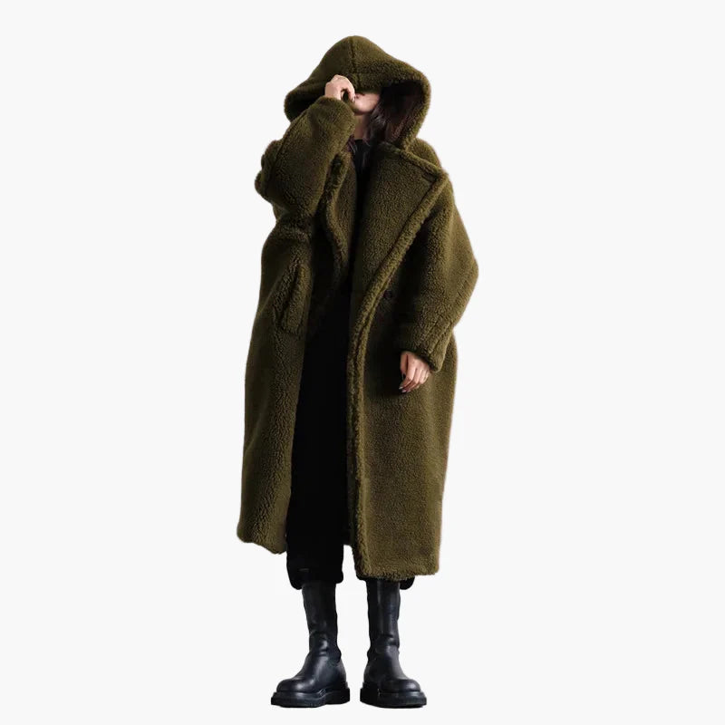 Manteau long à capuche style cocon pour femme – Élégance urbaine et confort oversize