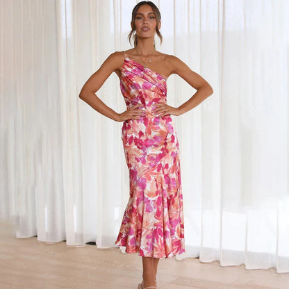 Robe midi à Bretelles et Dos Nu Imprimé Floral