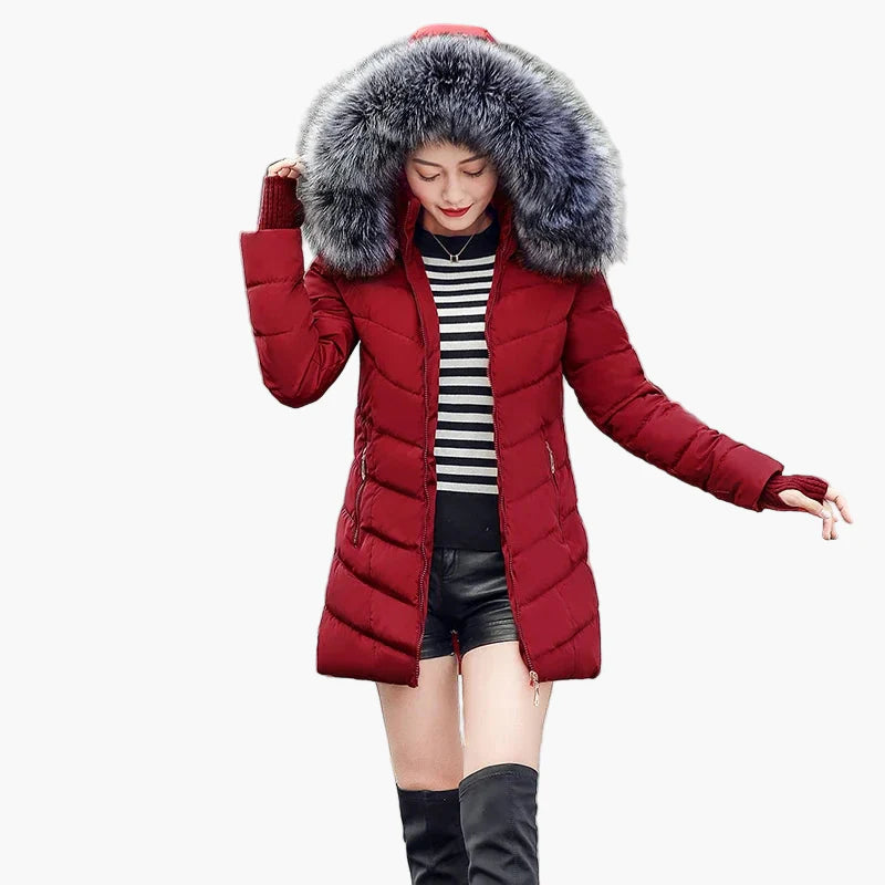 Manteau d'hiver femme élégant à capuche avec col en fausse fourrure – Style urbain chaud et chic