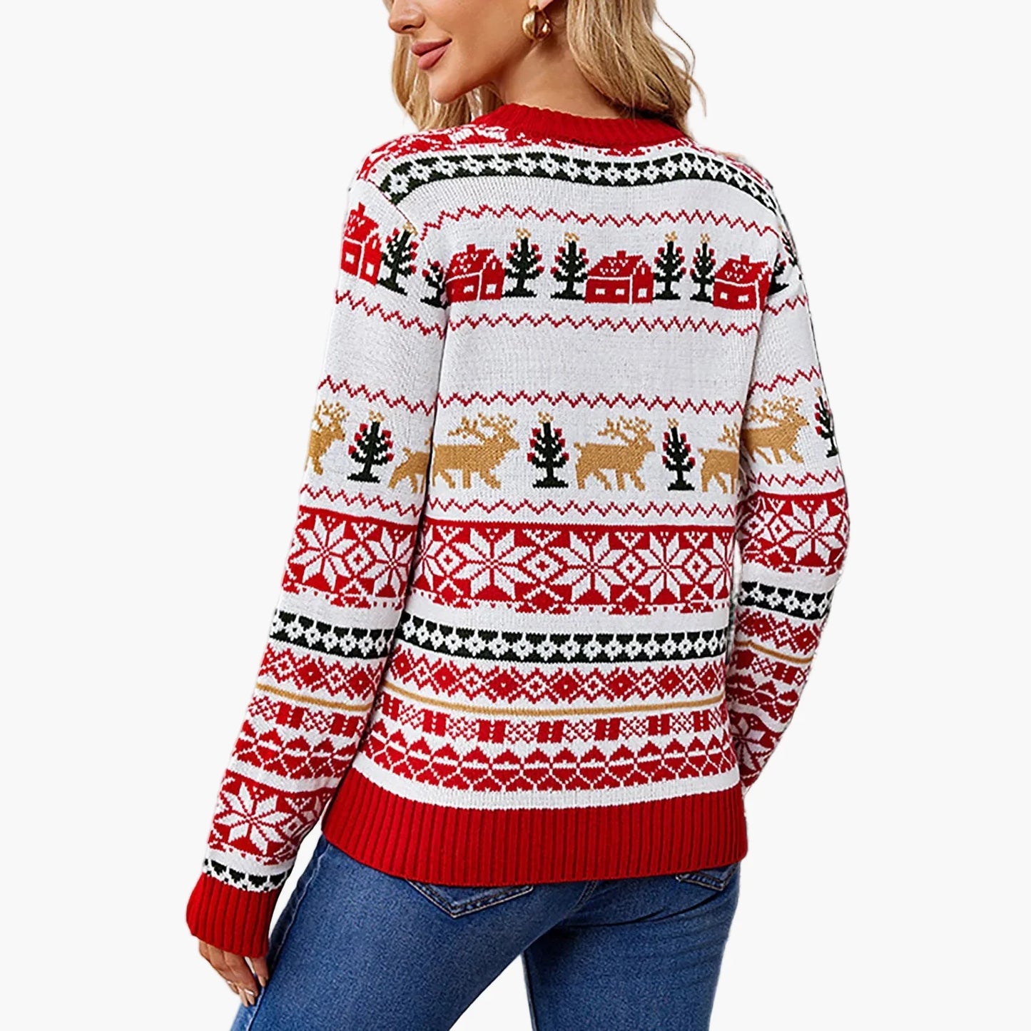 Pull de Noël Femme Motifs Scandinaves à Manches Longues Style Festif pour Hiver et Fêtes