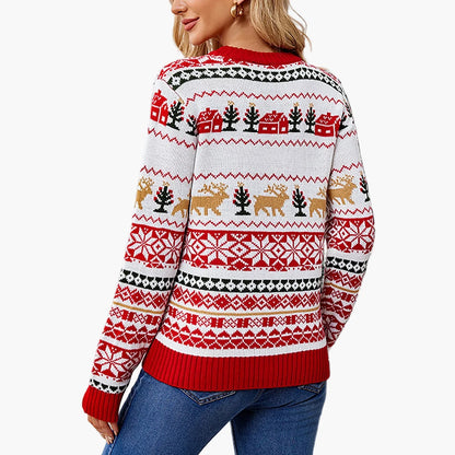 Pull de Noël Femme Motifs Scandinaves à Manches Longues Style Festif pour Hiver et Fêtes