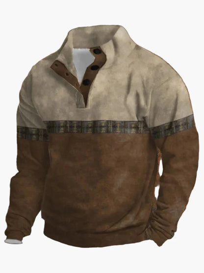 Sweat-shirt homme style western vintage à imprimé cow-boy, col montant, manches longues – Idéal pour l’hiver et les loisirs