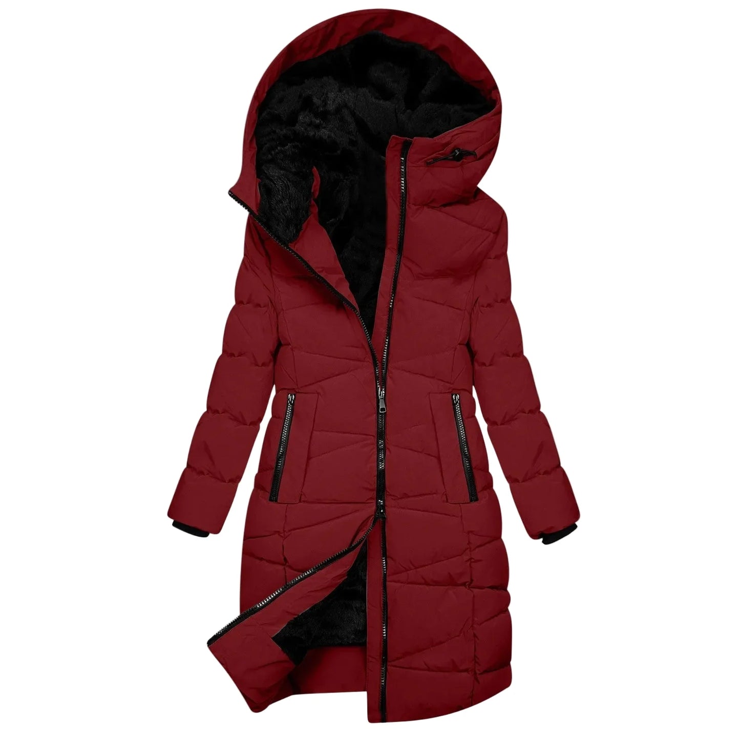 Manteau d'hiver long pour femme - Doudoune matelassée à capuche coupe-vent, style chic et décontracté