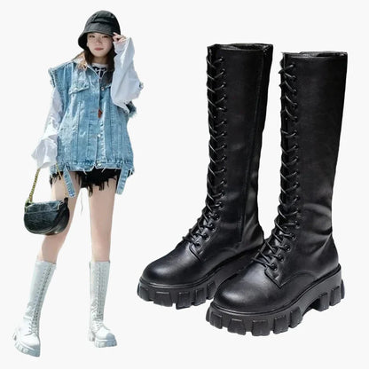 Bottes hautes à lacets style gothique pour femme – Look tendance et urbain