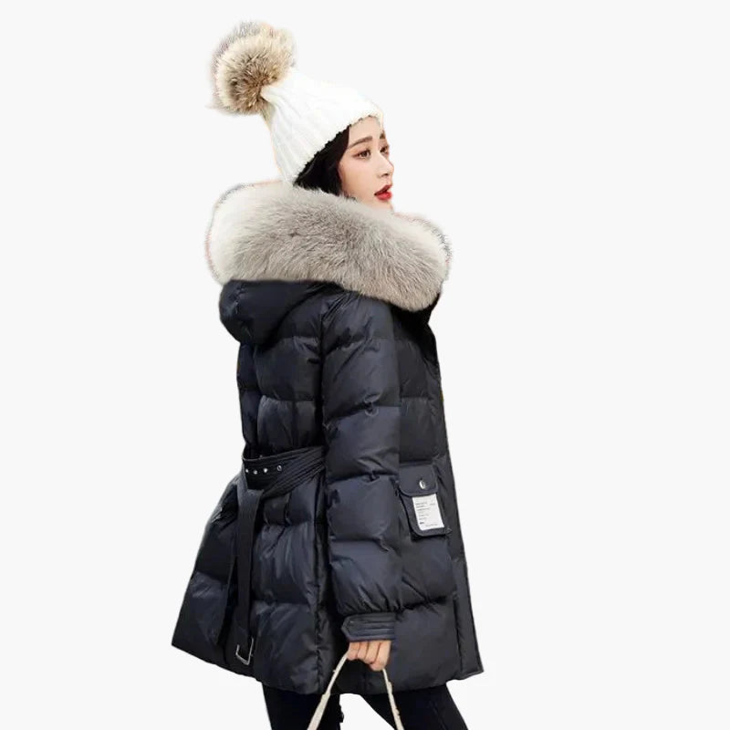 Manteau doudoune femme à capuche avec col fourrure style urbain hiver chaud