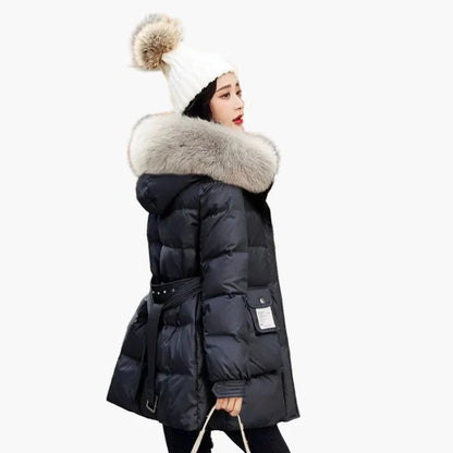 Manteau doudoune femme à capuche avec col fourrure style urbain hiver chaud