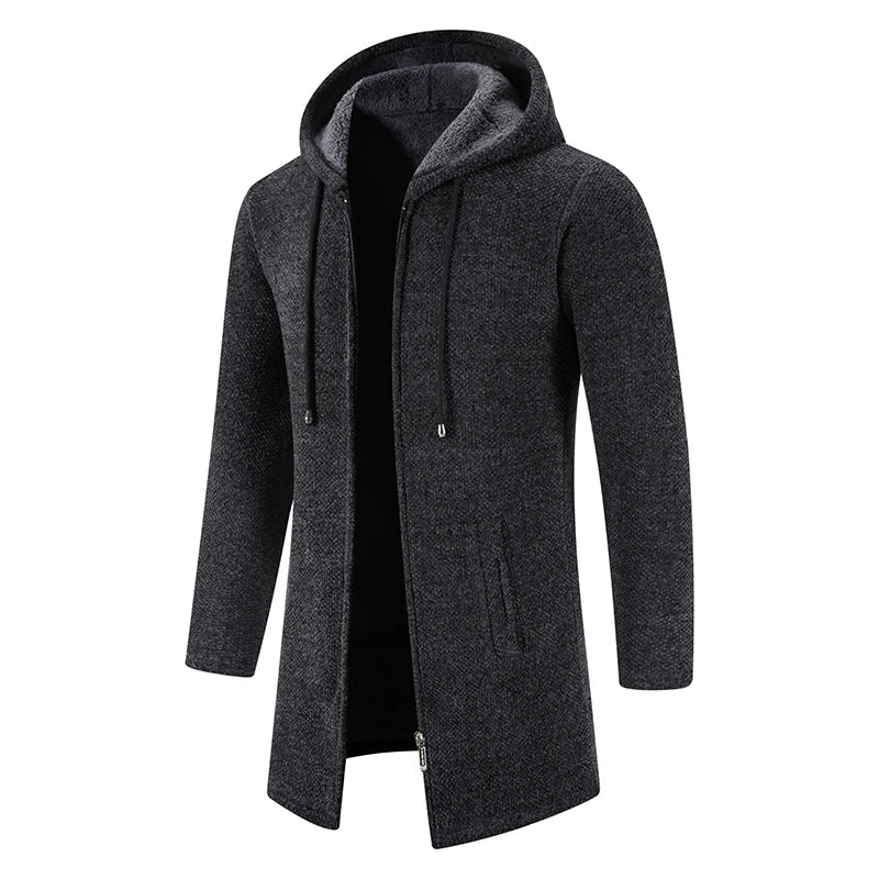 Paul – Manteau Long à Capuche en Tricot pour Hommes avec Capuche en Polaire