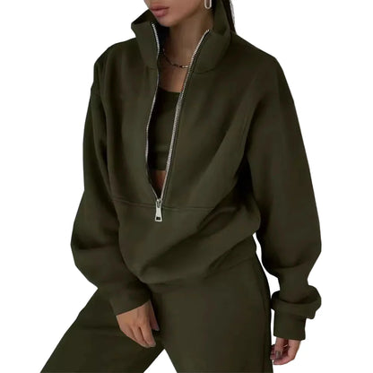 Ensemble Survêtement Femme Style Urbain Décontracté avec Col Zippé