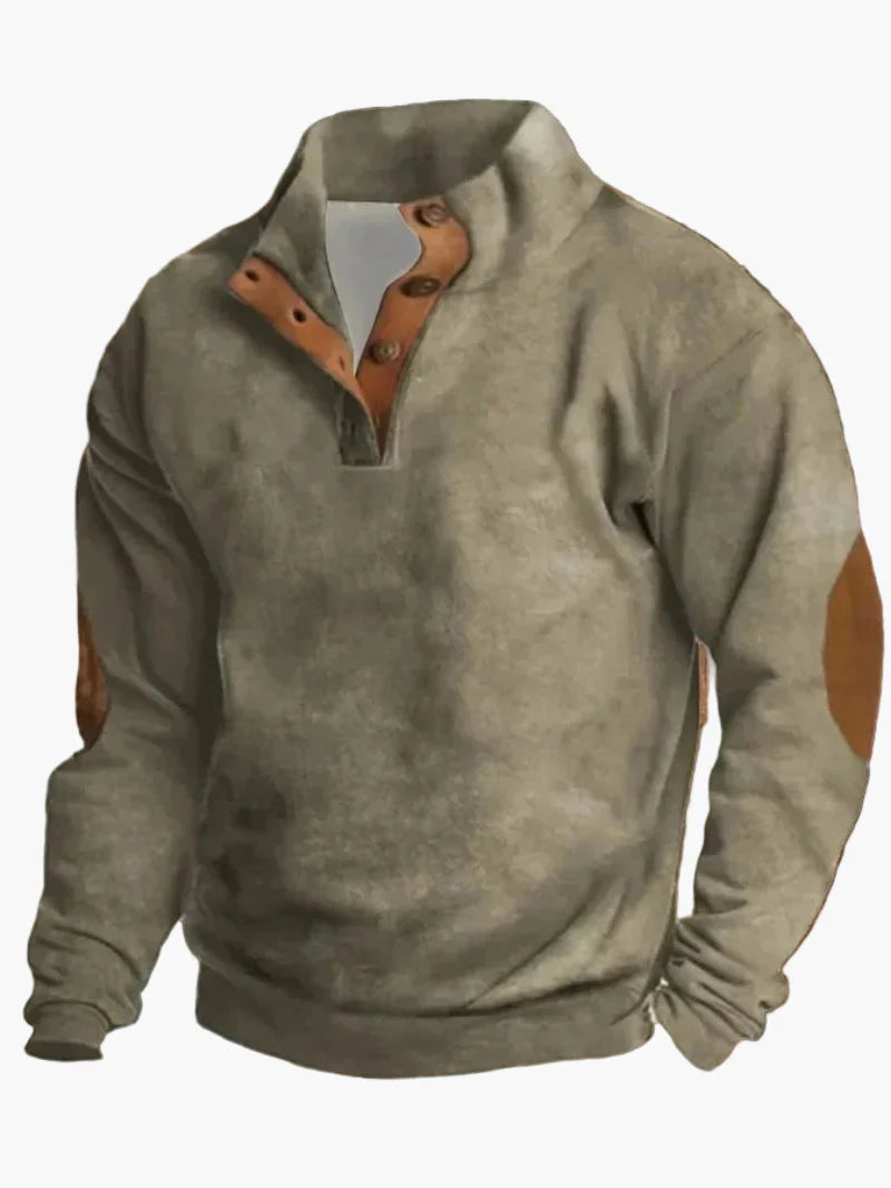 Sweat-shirt homme style western vintage à imprimé cow-boy, col montant, manches longues – Idéal pour l’hiver et les loisirs