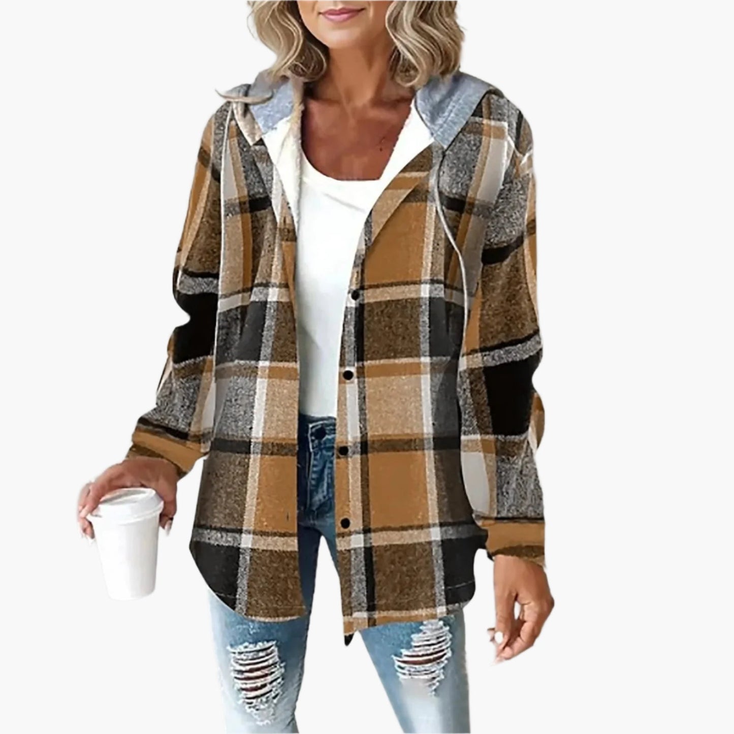 Veste à Capuche Décontractée pour Femme Style Chemise à Carreaux Automne Hiver