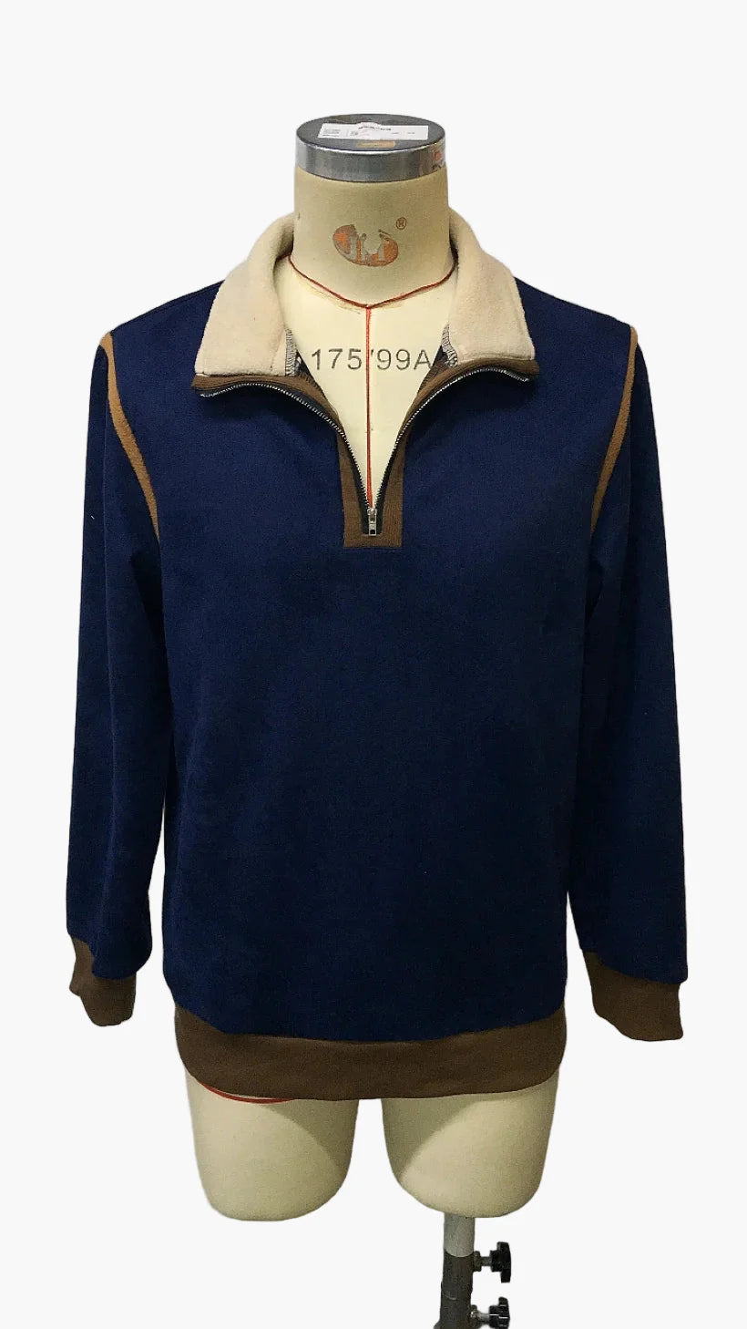 Sweat-shirt zippé col montant rétro homme style vintage pour automne et hiver