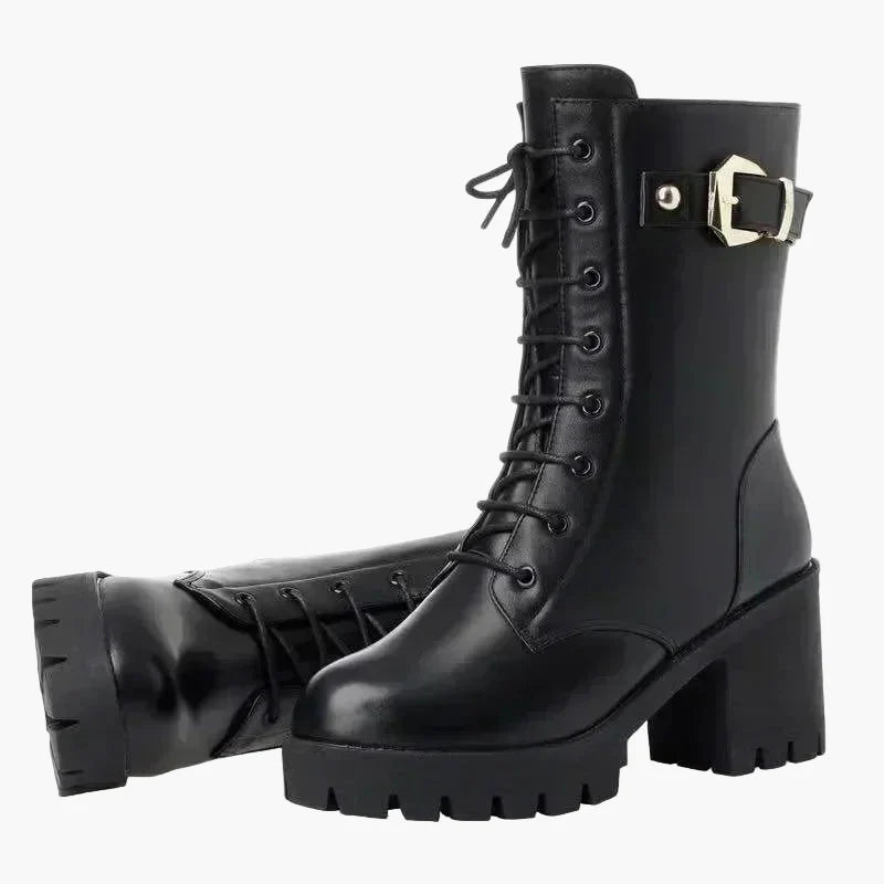 Bottes d'hiver femme à talon bloc style militaire avec doublure chaude