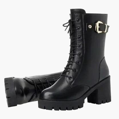 Bottes d'hiver femme à talon bloc style militaire avec doublure chaude