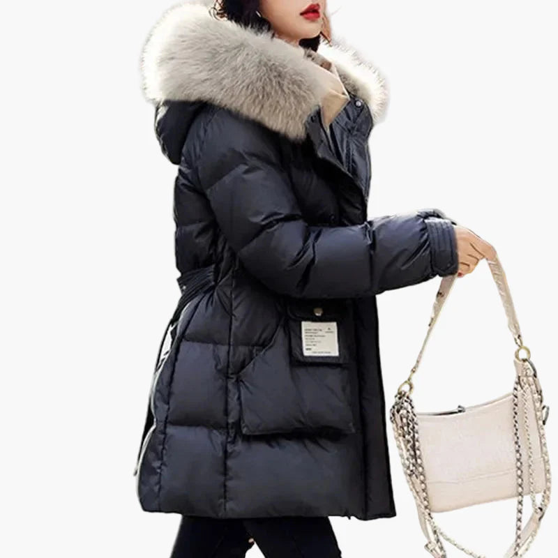 Manteau doudoune femme à capuche avec col fourrure style urbain hiver chaud