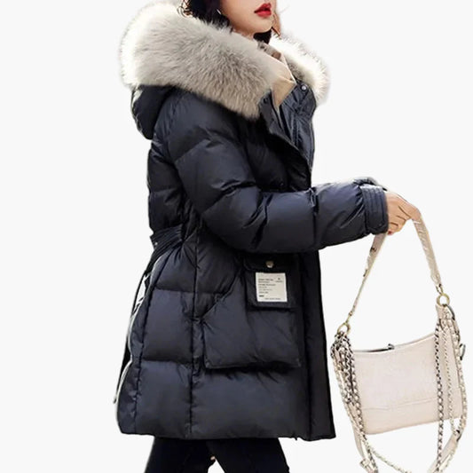 Manteau doudoune femme à capuche avec col fourrure style urbain hiver chaud
