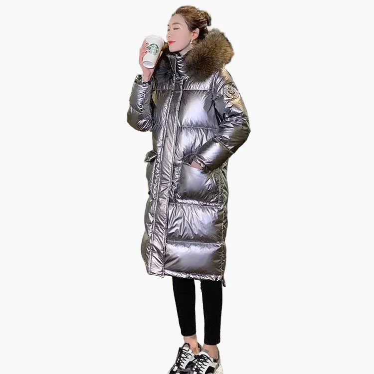 Manteau doudoune longue femme style urbain chic avec capuche à fourrure – Idéal pour l'hiver