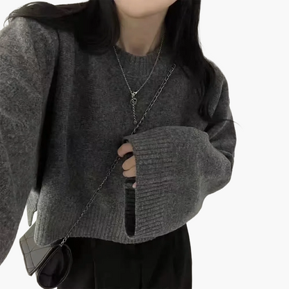 Pull court ample à manches longues pour femme, style décontracté moderne