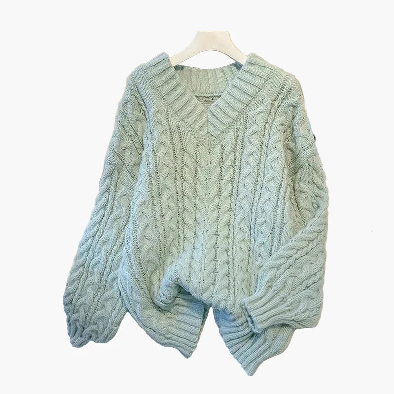 Pull torsadé col V ample pour femme, style décontracté et tendance