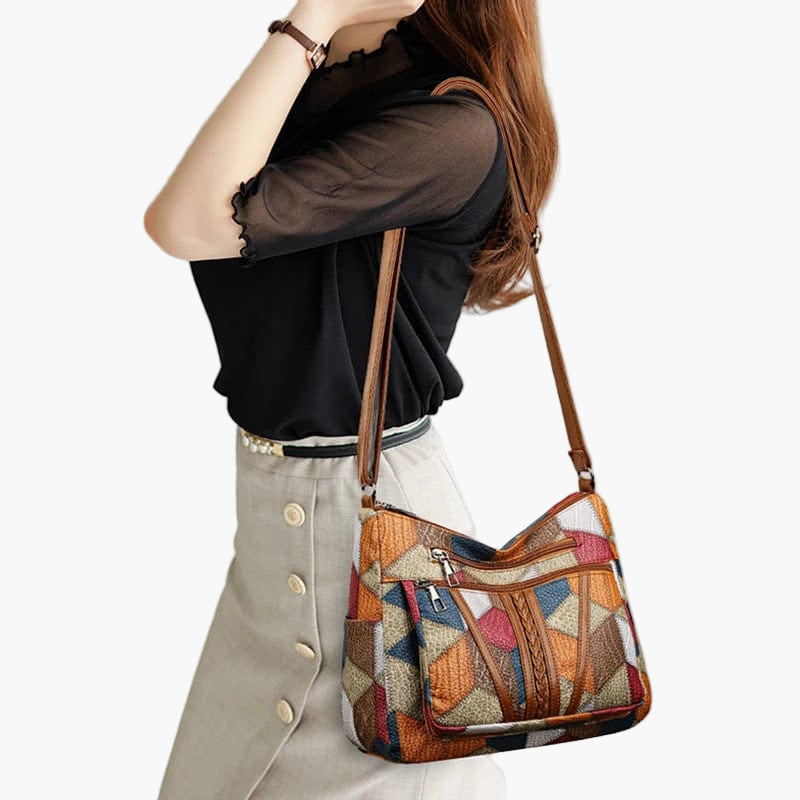 Sac à bandoulière patchwork pour femme - Style bohème chic et pratique au quotidien