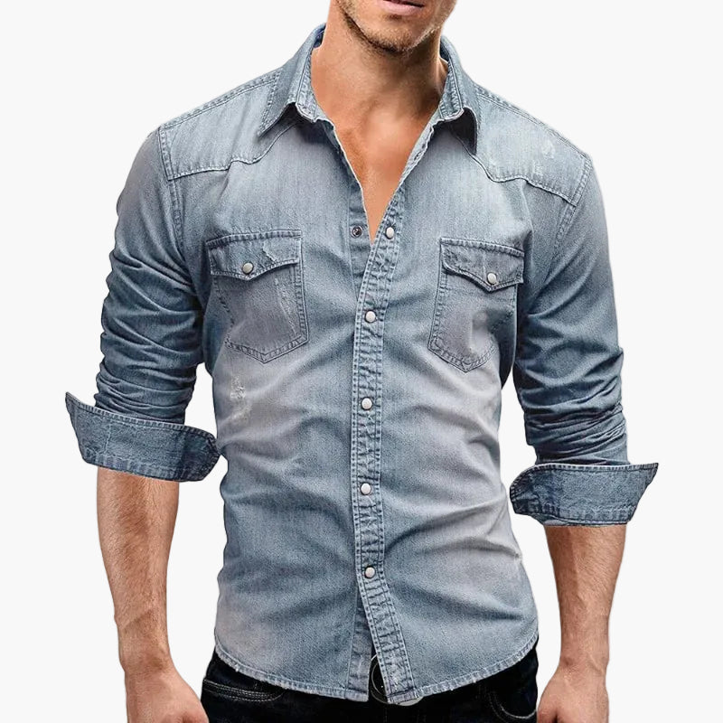 Camisa de mezclilla para hombre corte ajustado estilo informal moda urbana