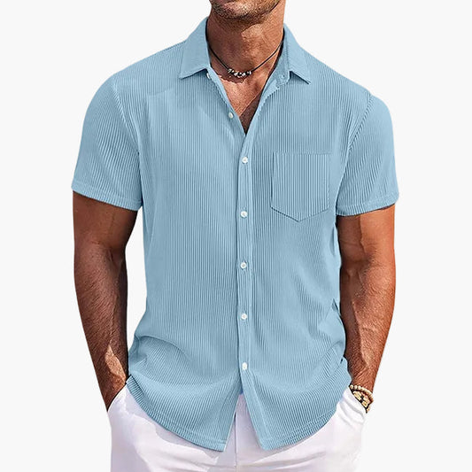 Zomerse gestreepte overhemd voor heren in casual chique stijl – korte mouwen, omgeslagen kraag, borstzak, perfect voor uitjes en ongedwongen gelegenheden