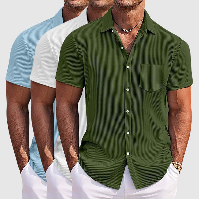 Chemise d'été à rayures pour homme style casual chic – manches courtes, col rabattu, poche poitrine, parfaite pour les sorties et les événements décontractés
